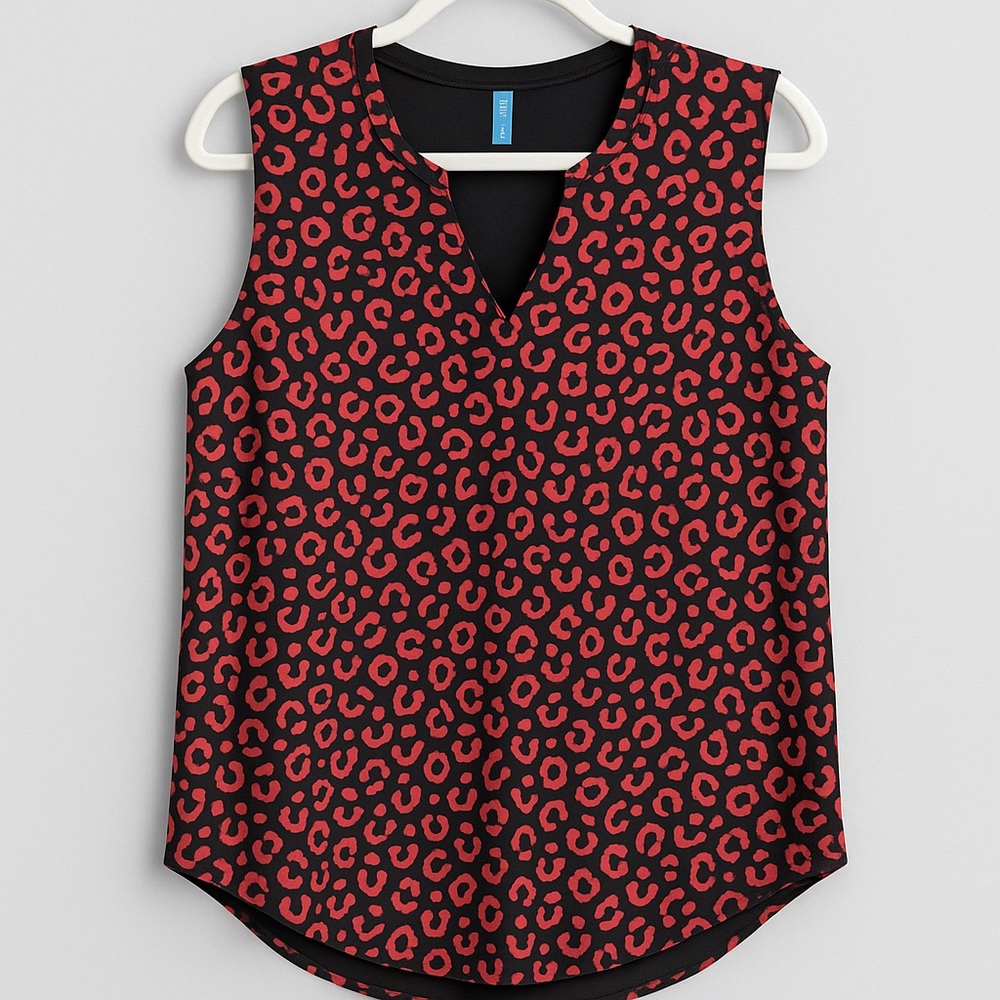 Red and Black Sleeveless Graphic Blouse